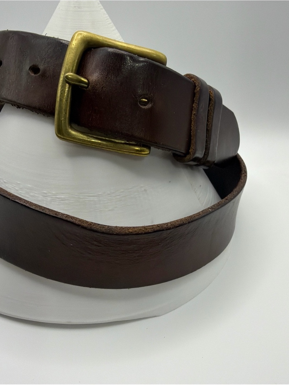 Polo Ralph Lauren Brown Belt Size 36 Italian Saddle Leather Logo Spellout Brass